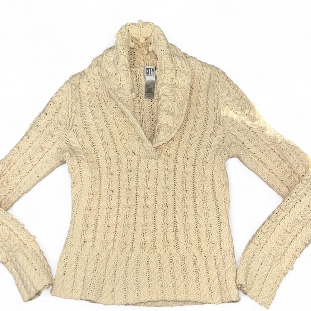 DKNYC Cream Cowl Neck Sweater